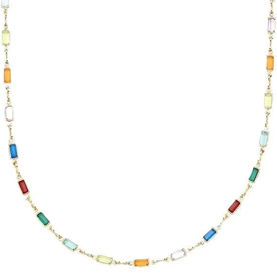 Geometric crystal necklace with alloy chain and random colour electroplated finish