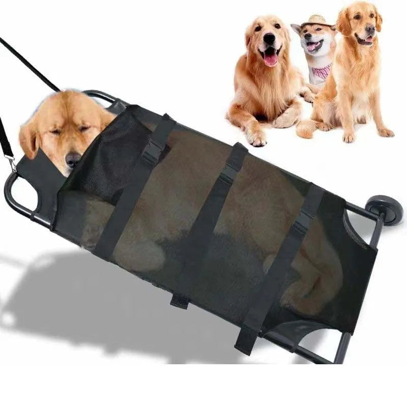 Black foldable aluminium alloy dog stretcher for emergency pet transfer