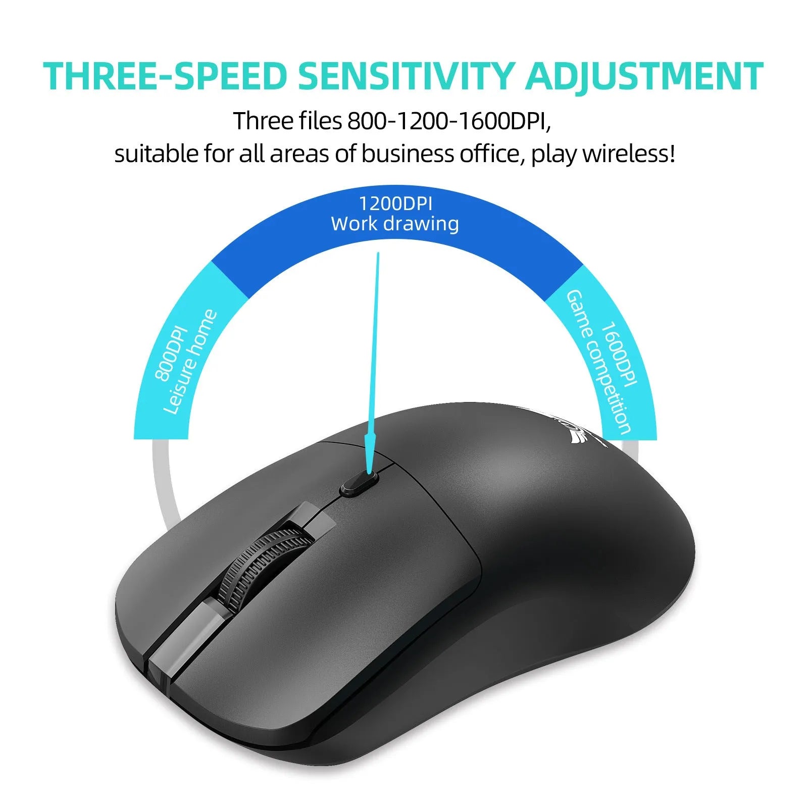 Black wireless mouse with three-gear audio button for laptop volume control