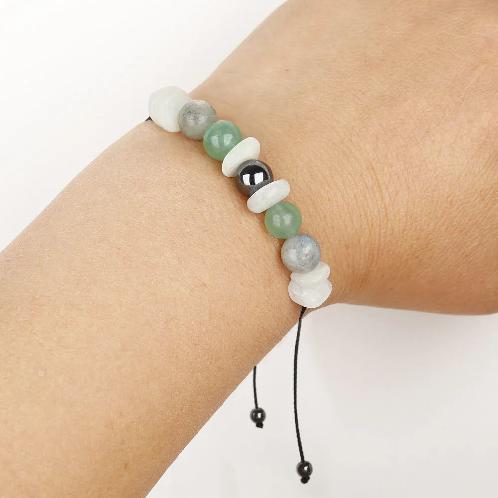 Geometric stone bead bracelet for women with colour 3906 beads arranged in structured pattern