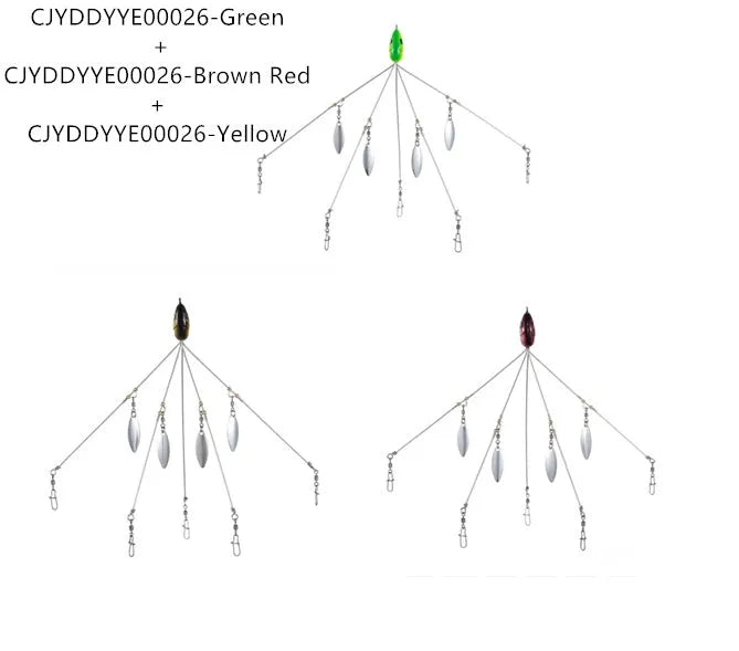 Bassdash umbrella fishing lure rig with 5 swivels and rotating metal sequins