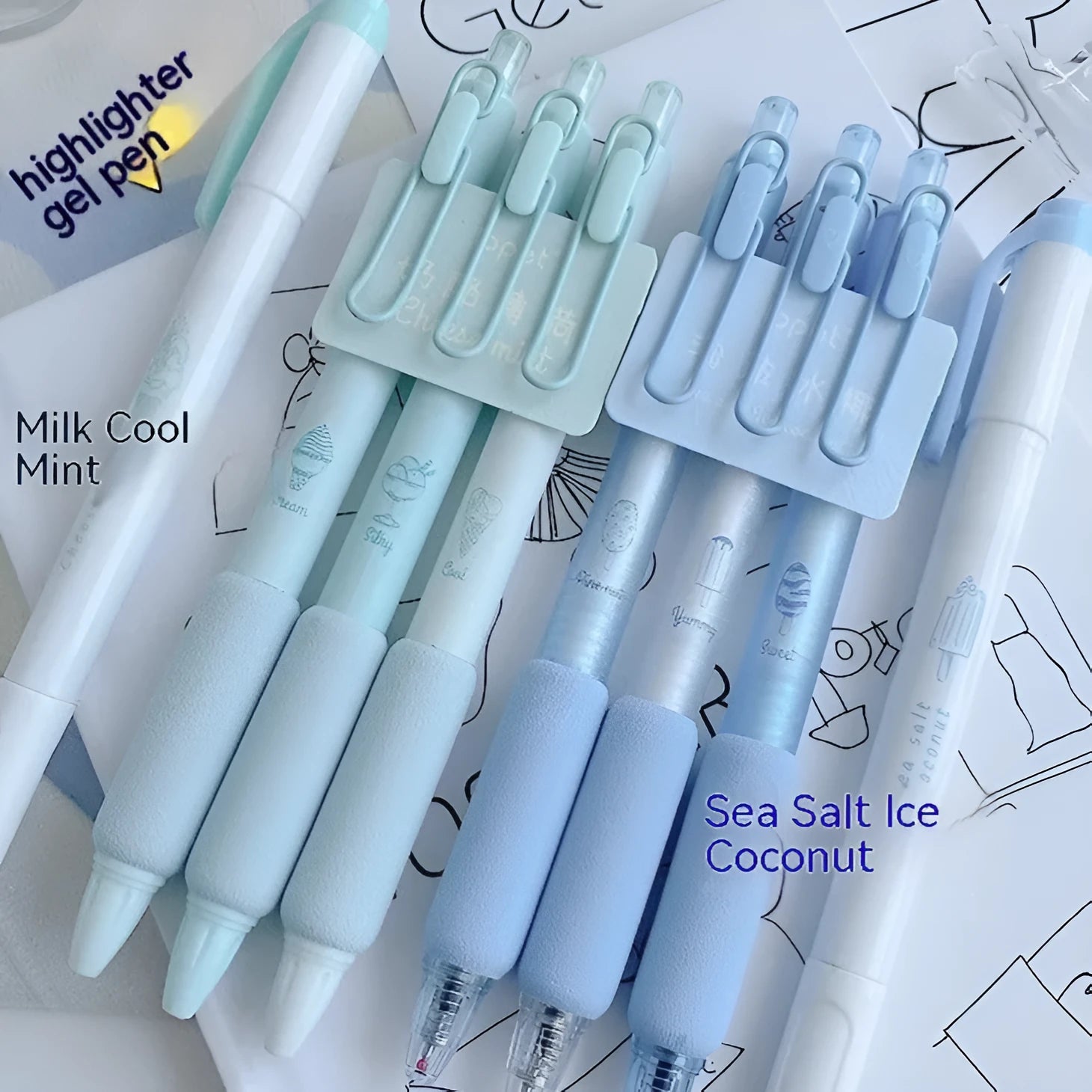 Set of four double-headed ice cream sponge press pens with 0.5mm tips for calligraphy