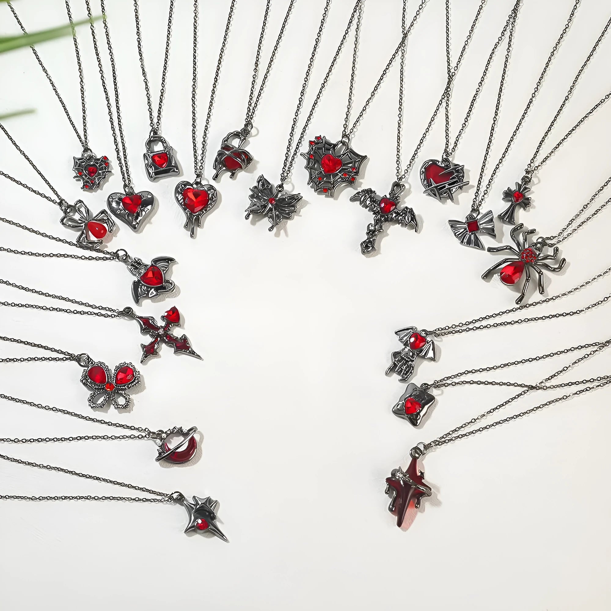 Halloween necklace with zinc alloy spider bat pendant on a chain, showing electroplated dark-themed design.