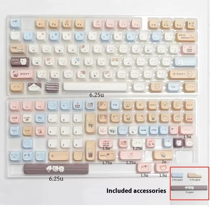 High Sea Salt Cat PBT sublimation keycaps full set with March space and 7u supplement keys