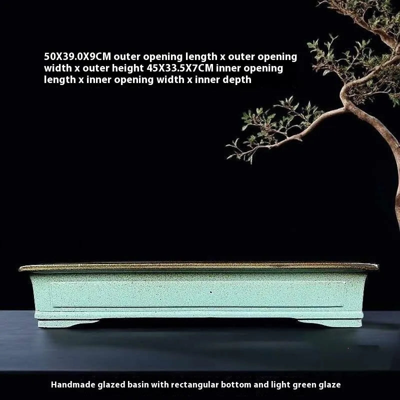 Green retro style ceramic bonsai pot with purple sand crackle glaze finish