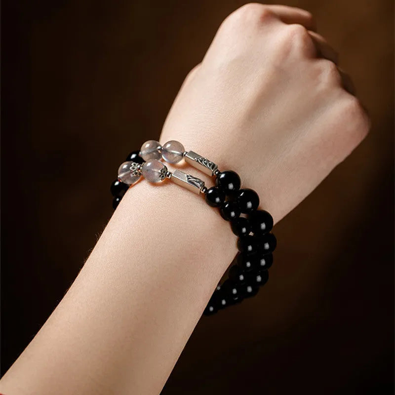 Obsidian Buddha beads couple bracelet DIY set with 8mm and 10mm beads in national style