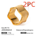 Women's stainless steel geometric ring with wide wave design in electroplated colours