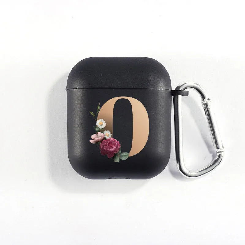 Matte black silicone alphabet AirPods case with dust plug, impact-resistant and anti-fingerprint surface