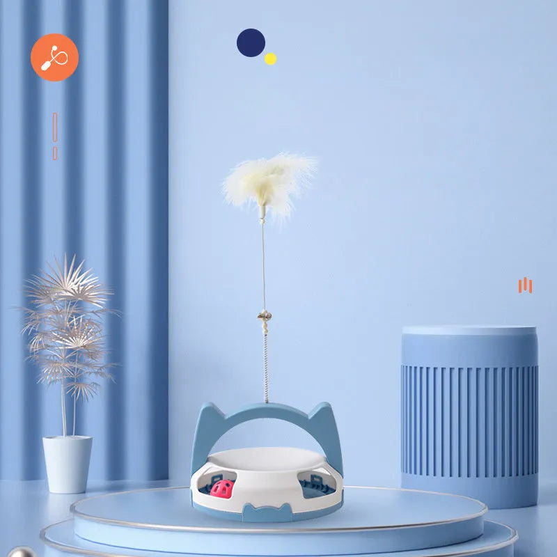 Bite-resistant cat wand toy with spinning coloured balls on nylon cord for interactive play