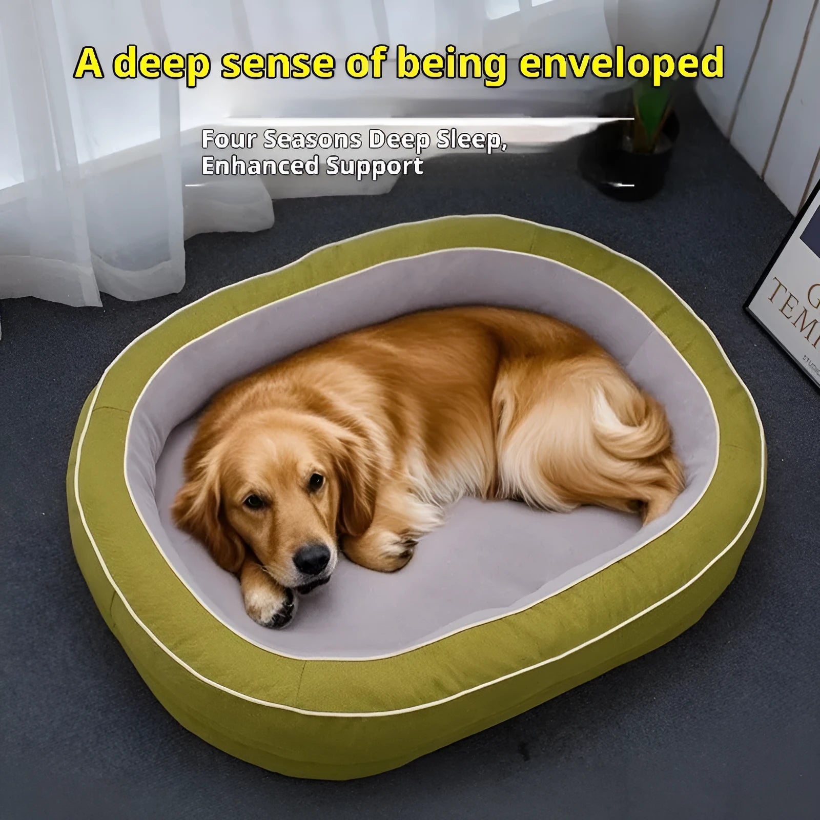 Four Seasons Universal oval removable dog bed in green cloth, size L 120x75cm