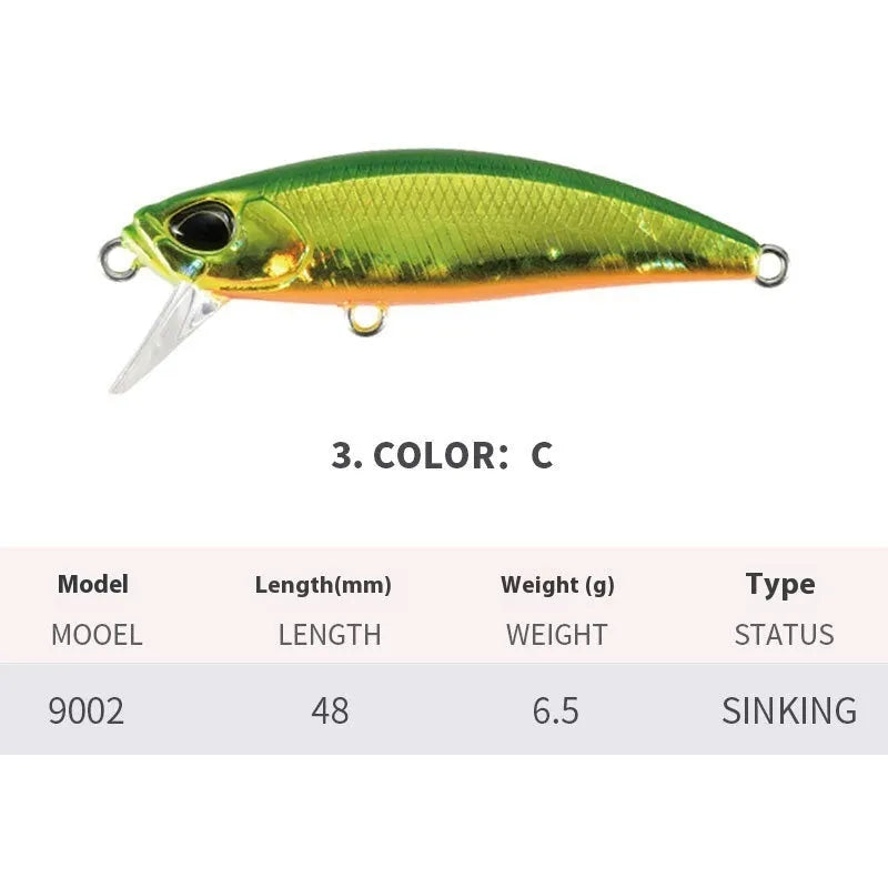 Japanese submerged Mino soft plastic fishing lure, 48mm long, for snakehead and Mandarin fish.