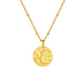 Stainless steel bead necklace with a round pendant embossed with a zodiac constellation, on a cross chain.