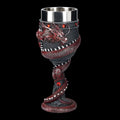 Red wine glass with a detailed gold Chinese dragon 3D design on a stainless steel and resin body.