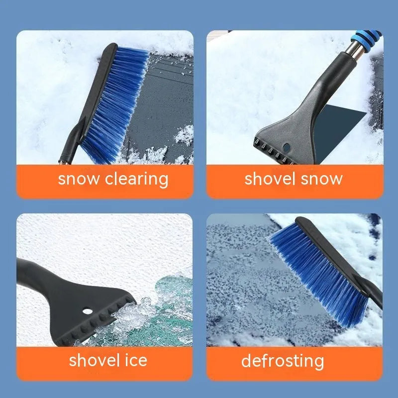 Blue telescopic car snow brush with long handle for winter vehicle snow removal