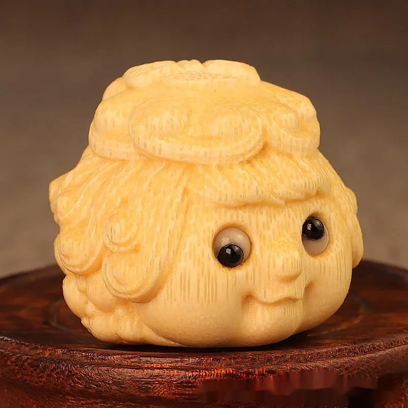 Golden toad princess bamboo carving ornament in cute style for household decoration