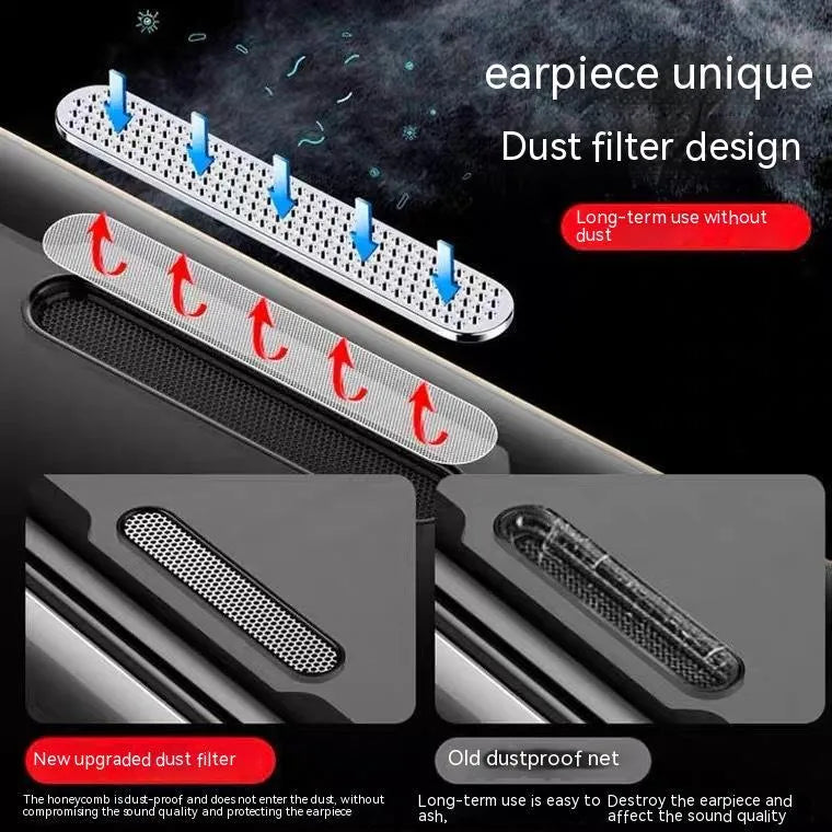 Tempered glass privacy screen protector for iPhone showing anti-peeping and dustproof features.
