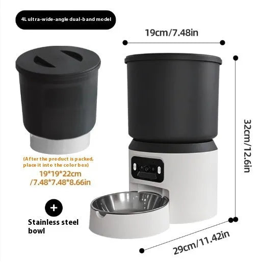 4L smart automatic pet feeder with optional camera and stainless steel bowl.