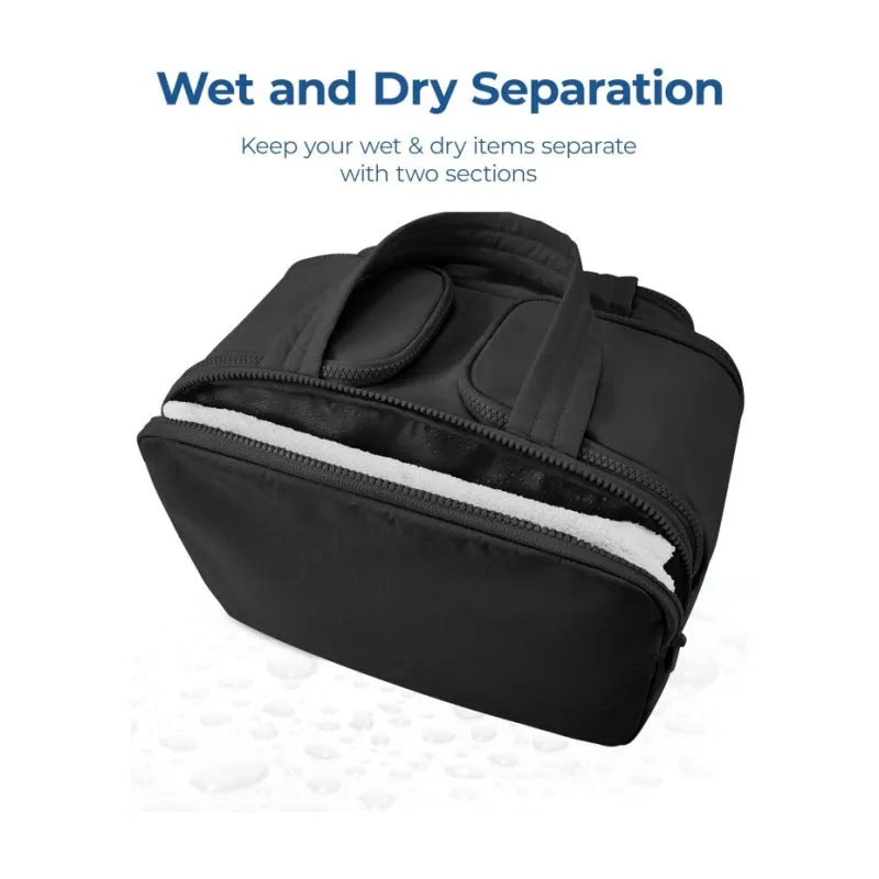 Lightweight large travel toiletry bag with wide opening and fluffy interior lining