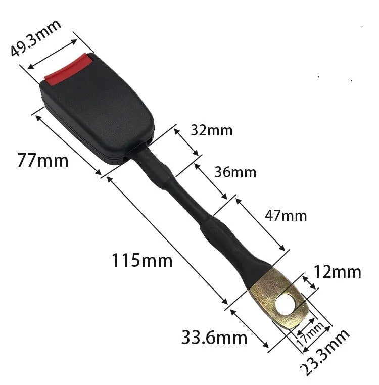 Car seat belt buckle with 20cm steel wire base for 21cm insert width vehicle compatibility