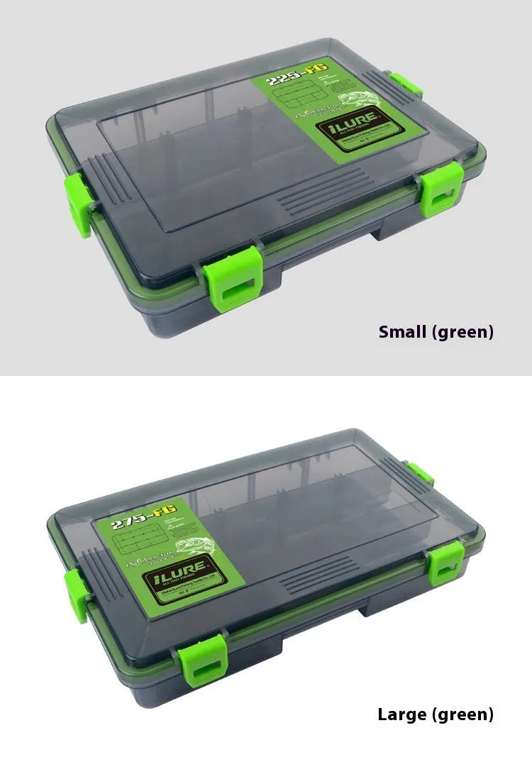 Transparent orange waterproof PP plastic fishing lure storage box with lures inside