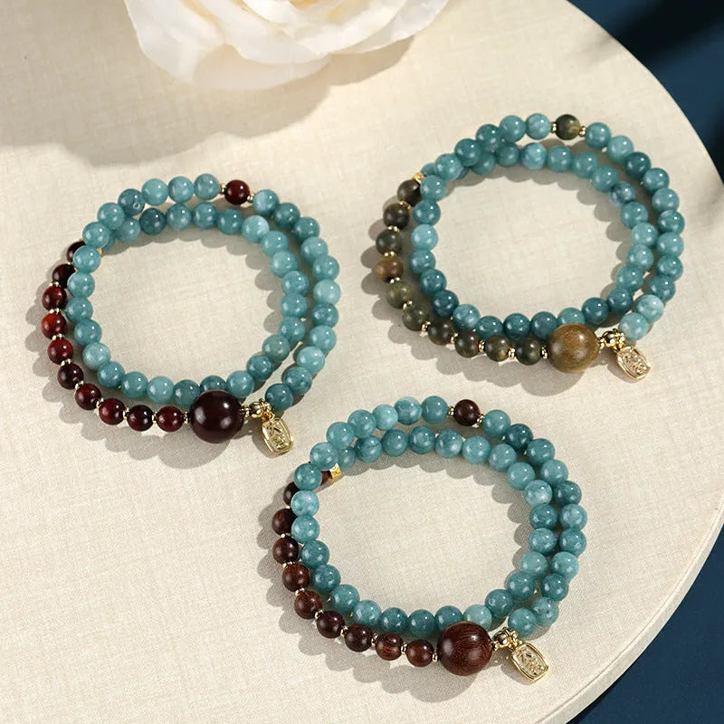 Blue gold sandalwood beaded bracelet for women with New Chinese style design and mixed materials