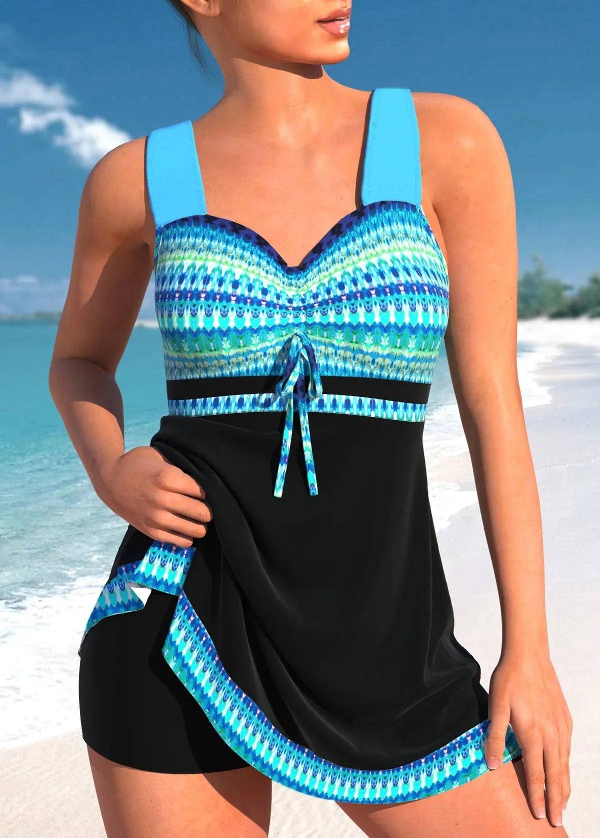 Plus size women's quick-drying polyester swimsuit set in split skirt bikini style with briefs
