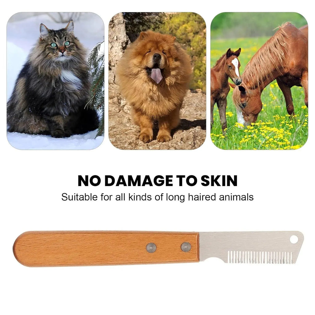 Pet stripping comb grooming tool with wood handle for cats and dogs