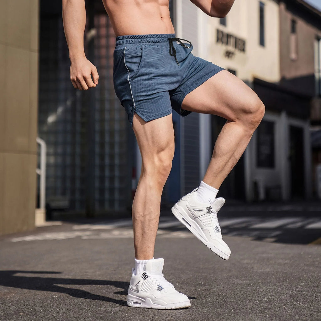 Men's straight-cut polyester fitness shorts in black, available in sizes M L XL 2XL 3XL