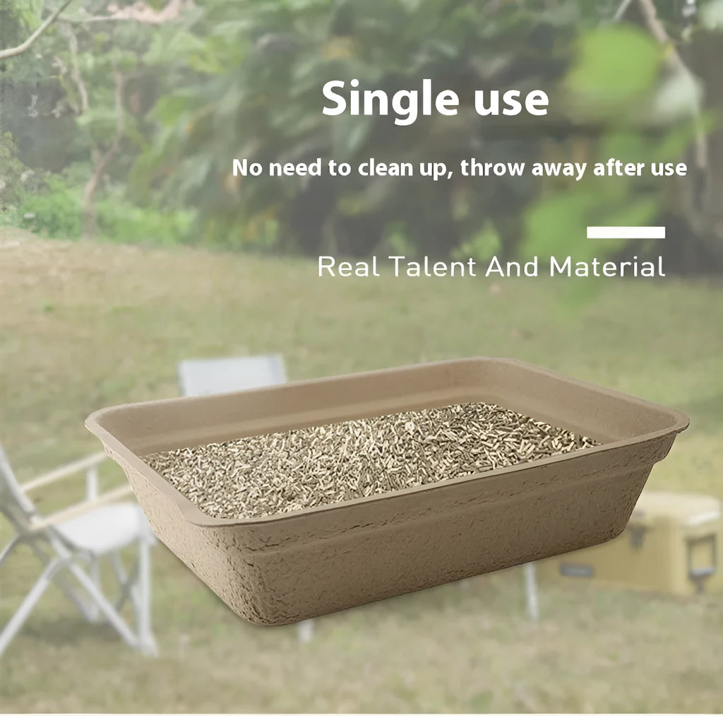 Brown disposable degradable cat litter box shown in three different size options.