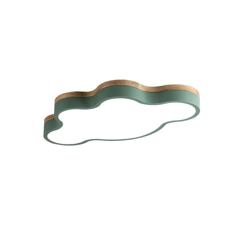 Modern rectangular cloud-shaped LED ceiling lamp with a wooden-style frame, mounted flush to a ceiling.