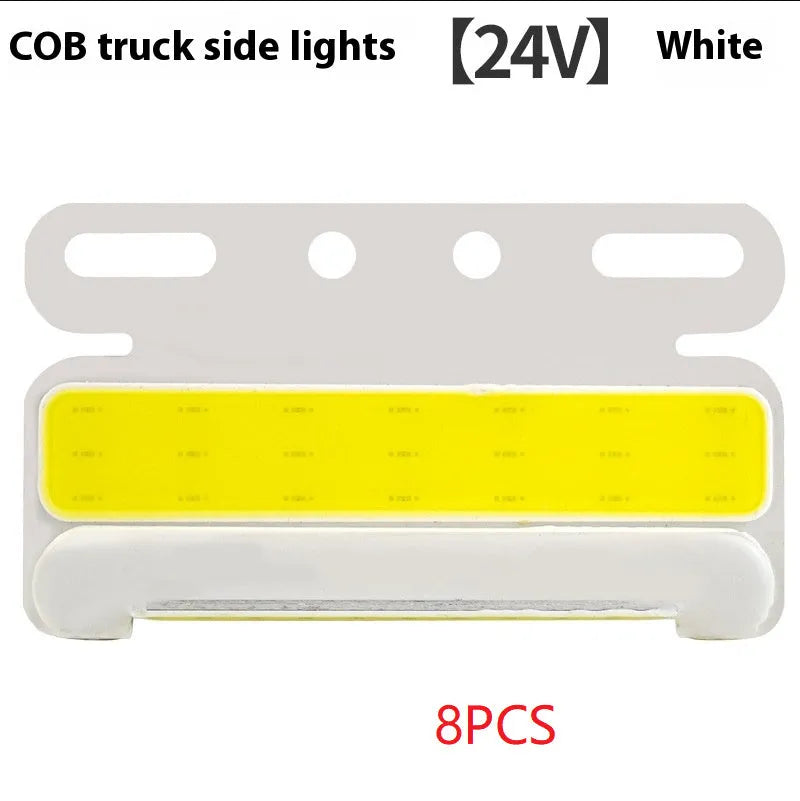 Waterproof aluminium housing COB LED truck side light for 12V and 24V systems in five colour options.