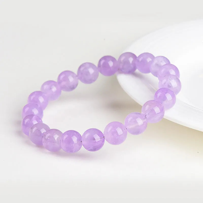 Lavender amethyst bracelet with water ripple design on round beads in multiple size options