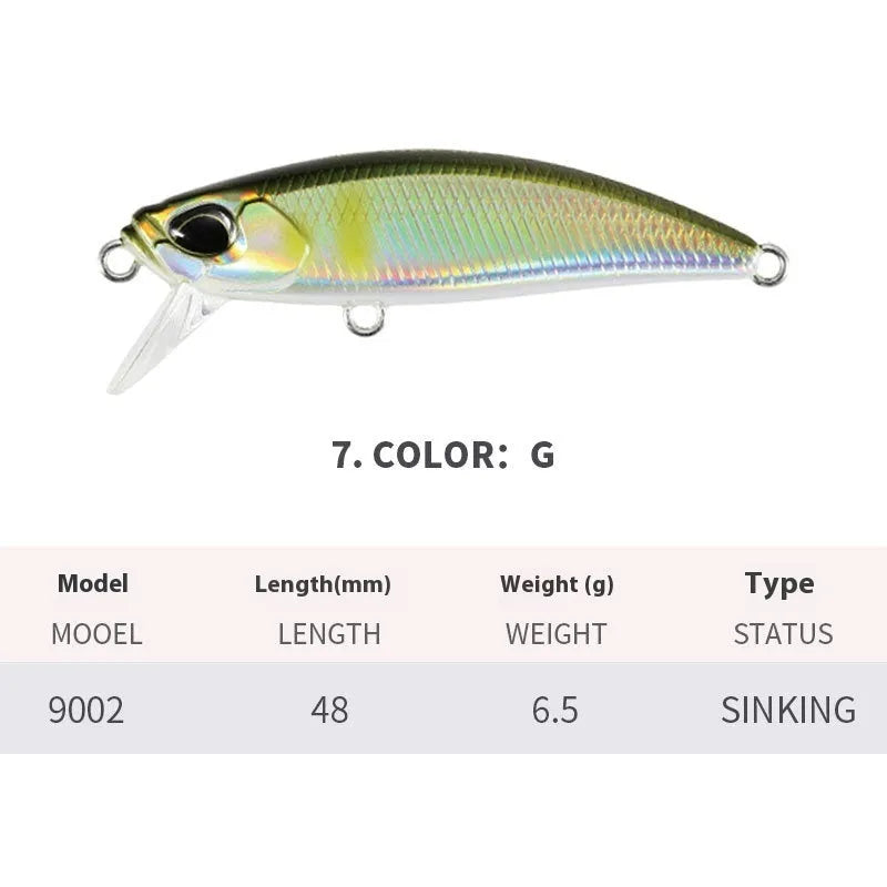 Japanese submerged Mino soft plastic fishing lure, 48mm long, for snakehead and Mandarin fish.