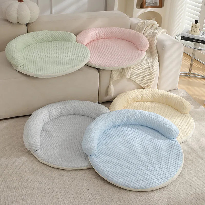 Cotton cooling dog bed mat in blue, available in sizes 50cm to 110cm
