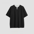 Women's loose zip false two-piece patchwork top in cotton blend fabric solid colours