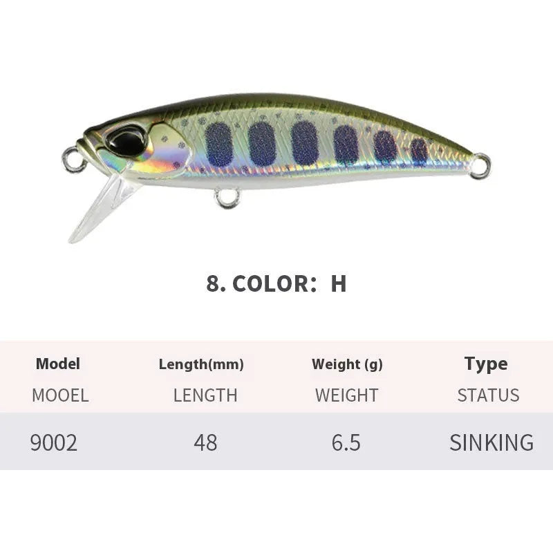 Japanese submerged Mino soft plastic fishing lure, 48mm long, for snakehead and Mandarin fish.