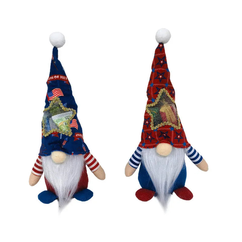 Two faceless Rudolf-themed baby doll candy bag Christmas ornaments in cloth measuring 32 by 12 centimetres