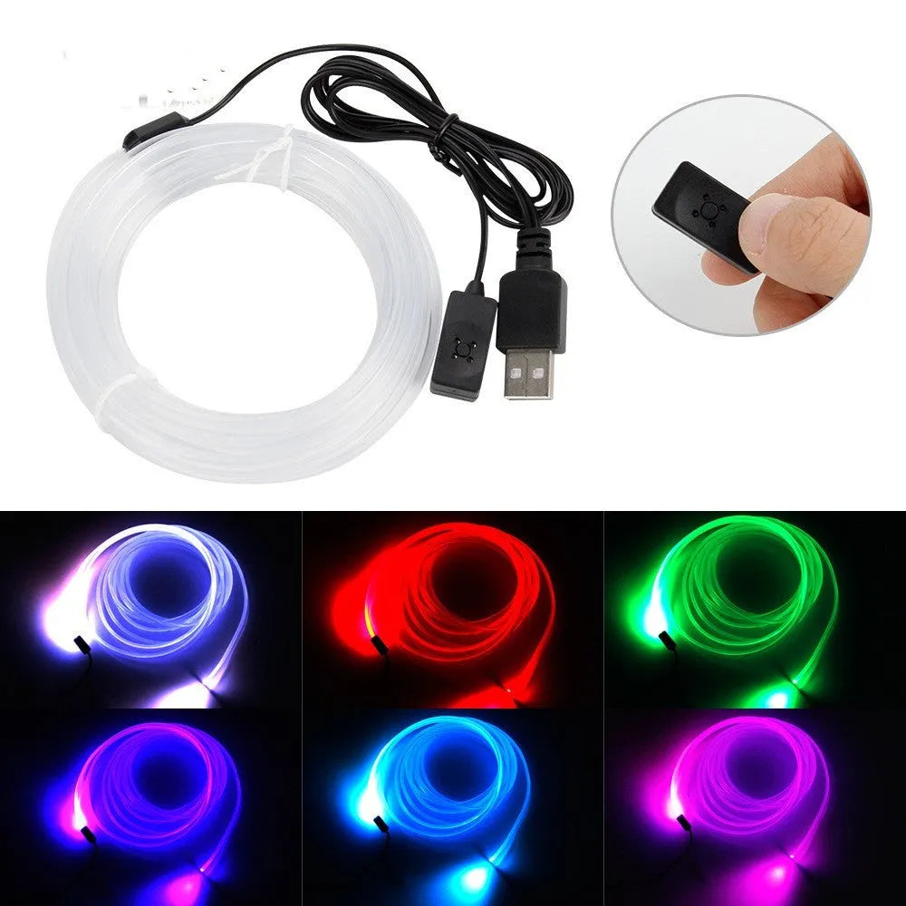 Colourful EL luminous car ambience light strip with USB interface in flexible PVC casing