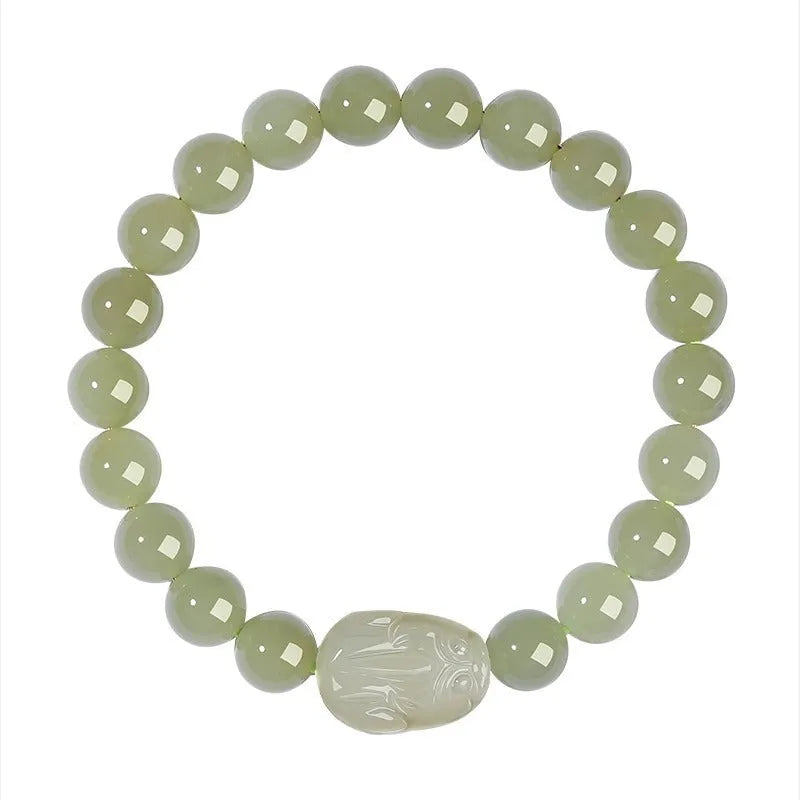 Gray jade ethnic style beaded bracelet for women shown in three bead size options.