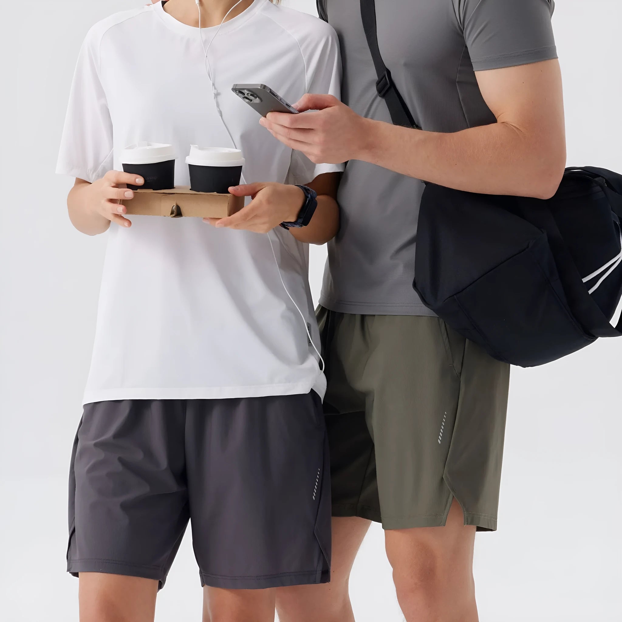 Men's ice silk nylon sports shorts in mid waist design with short length