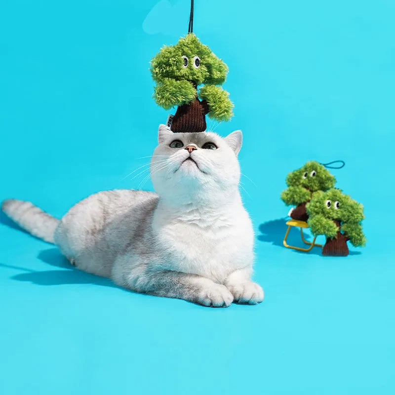 Pine tree cat mint toy bag pendant in three sizes for interactive feline play