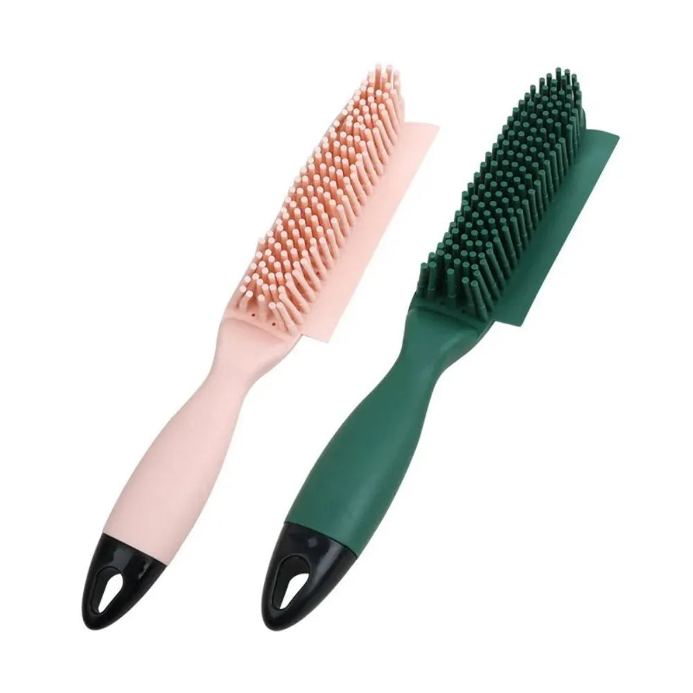 Green pet grooming brush with massage nodules and removable wool sticker for hair collection