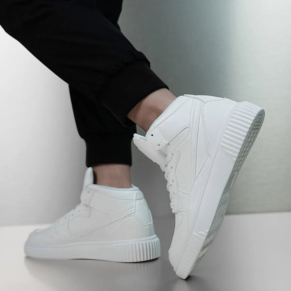 White men's casual shoes with round toe and microfiber upper for autumn and winter leisure wear