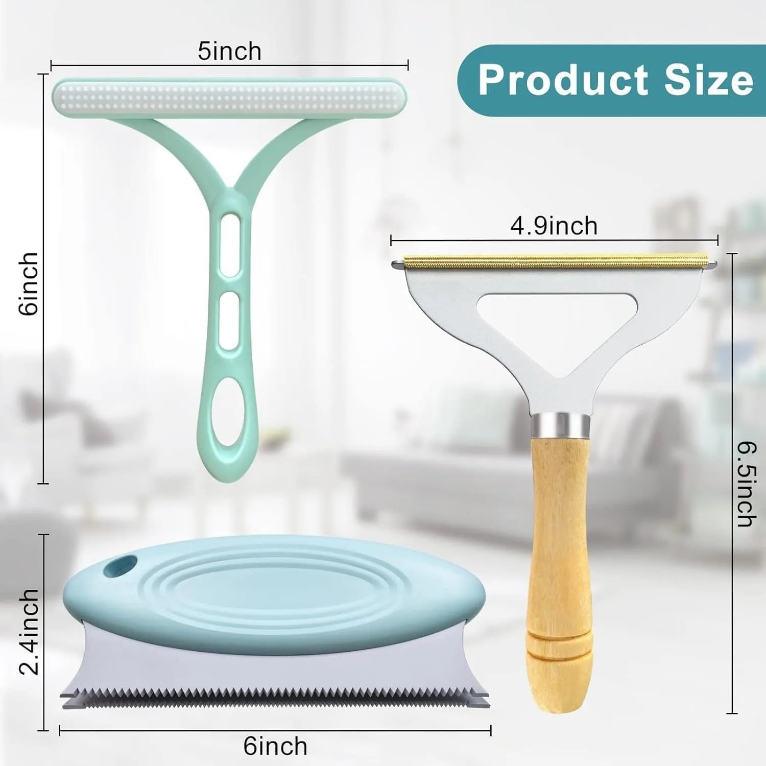 Three-piece pet hair remover set with copper head tool, silicone brush and round cleaner