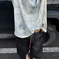 Korean style loose fit t-shirt with aging dirty printing design in solid colour