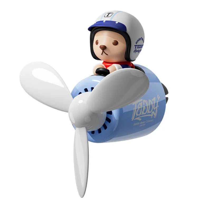 Teddy Bear Blue plastic car vent aromatherapy ornament with perfume holder measuring 52x60x53mm