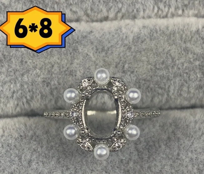 Korean style open mouth ring with oval denier stone and five-pointed star design on copper with electroplating