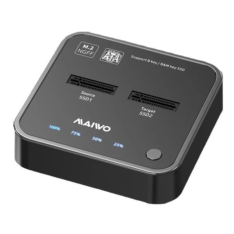 MAIWO K3016 M.2 SSD hard disk copier dock with cables and power adapter for SATA and NVMe drives.