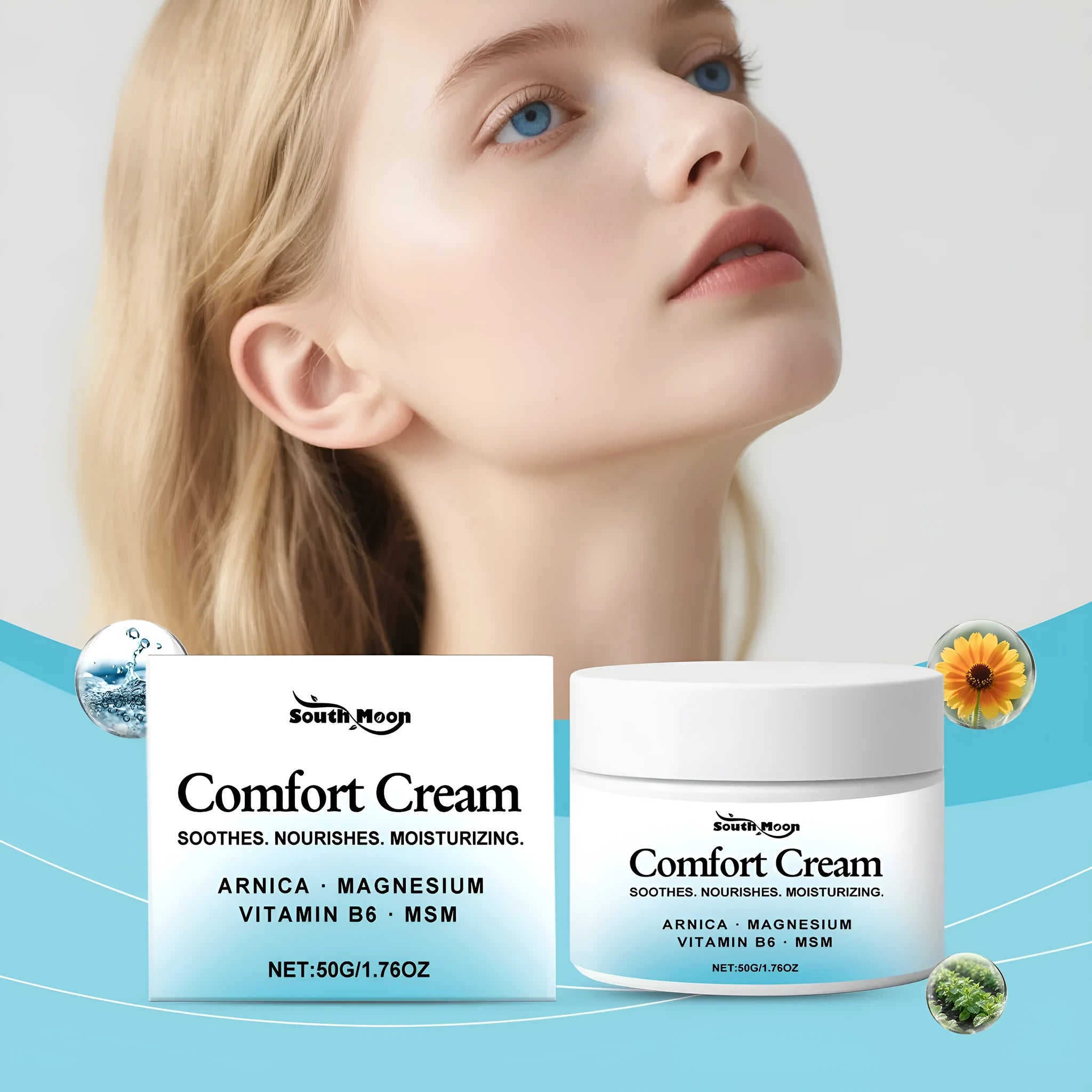 Small white jar of 50g gentle hydrating body moisturising cream with Shanjinchehua and menthol.