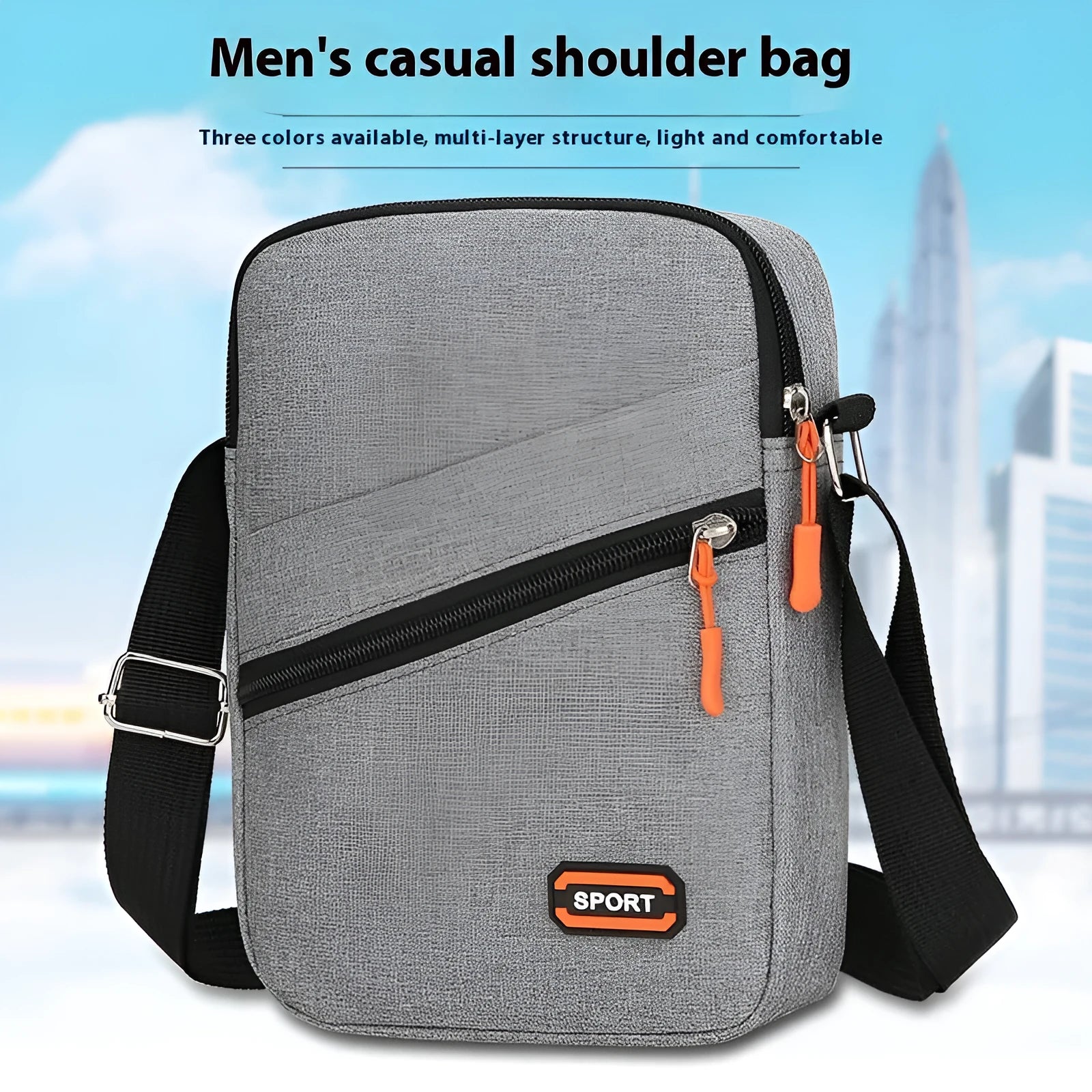 Ultra light Oxford cloth crossbody commuter bag in silver grey, black, or navy blue.
